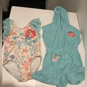 Disney Princess Brand Little Mermaid One Piece Swimsuit and Coverup Set Size 4T